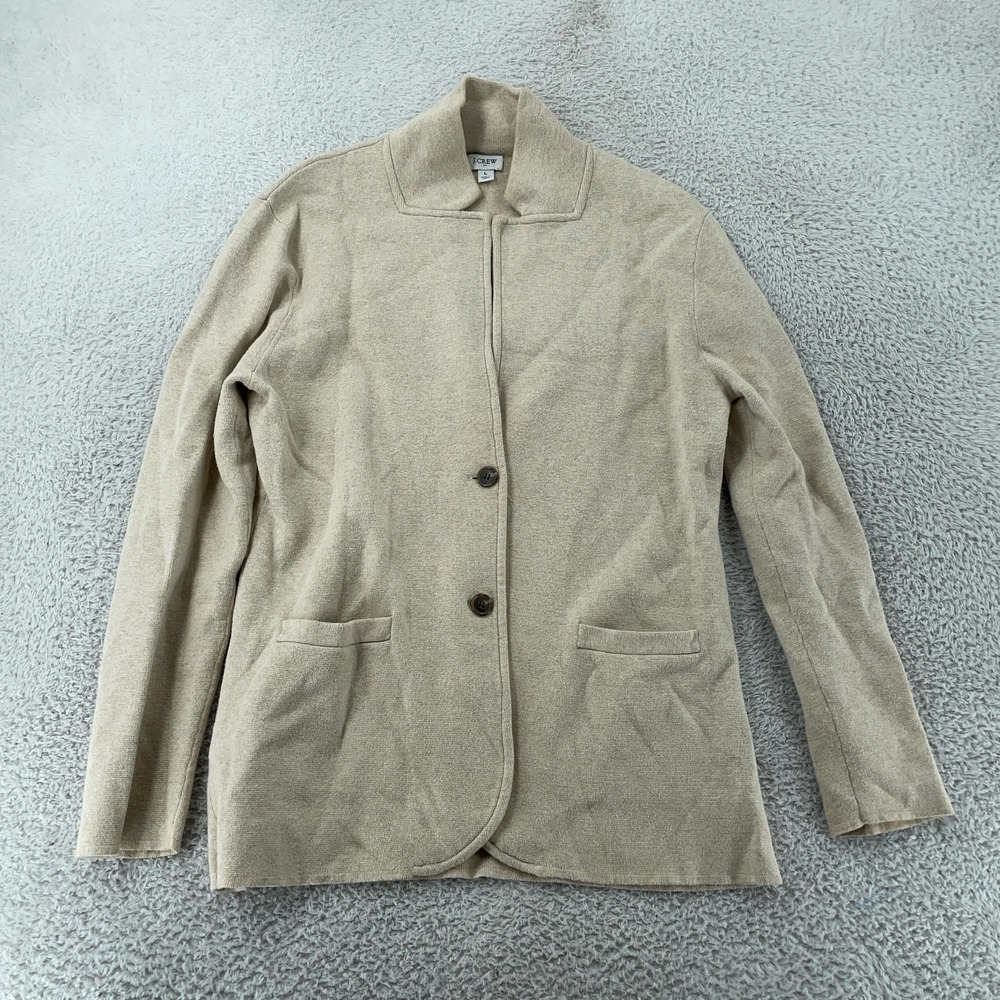J Crew Jacket Womens Large Beige Cotton Sweater Blazer 2‎ Button Pockets G9330